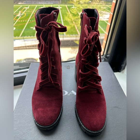 Coach Jadyn Booties Lace Up Combat Boots Suede Wine Red Sz 7 - Picture 5 of 5